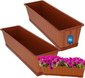 KOTARBAU® 2 st Balkonbak, Bloembak voor Balkon, Kunststof, 60 x 18 x 14 cm, Plantenbak, Terracotta, Plantenbak Balkon, met Schotel, Rechthoekig