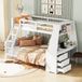140x200 cm lit superposé, lit enfant avec table, grand compartiment de rangement, barreaux hauts, blanc