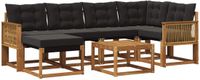vidaXL Hoek loungeset 6 zitplaatsen Naturel en zwart Acacia hout Inclusief tafel