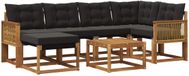 vidaXL Hoek loungeset 6 zitplaatsen Naturel en zwart Acacia hout Inclusief tafel