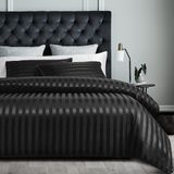 Satijn beddengoed 200 x 200 cm zwart - zijdeglans gestreept beddengoed set 3-delig hoogwaardig luxe dekbedovertrek met verborgen ritssluiting en 2 kussenslopen 80 x 80 cm, zwart