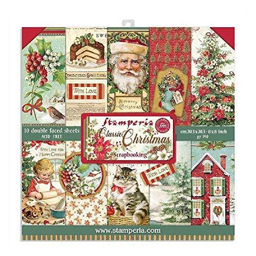 Stamperia Intl Stamperia-Classic Kerstmis-Mini Pad, rood en Groen, 8 x 20,3 cm