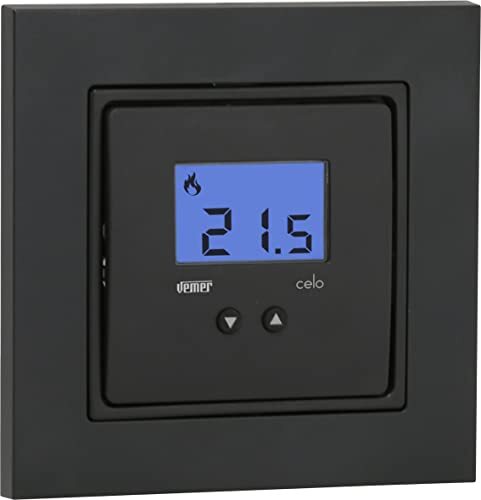 VEMER VE780301 Celo LCD INT - elektronische inbouwthermostaat (2 modules), compatibel met ronde inbouwdozen, stroomvoorziening 230 V, antraciet/wit