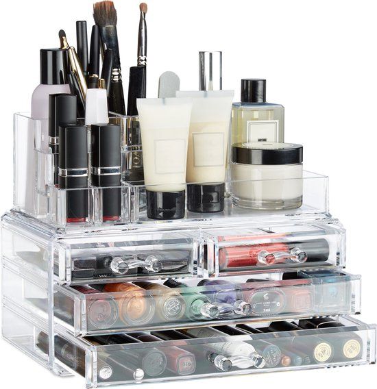 Merkloos Relaxdays Cosmetica Organizer - 4 Lades - 12 Vakjes - Transparant