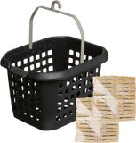 Merkloos / Sans marque Jja Showroom And Head Office Wasknijpers ophang mandje/bakje - zwart - met 96x bamboe knijpers