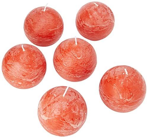 Spaas 6 rustieke bolkaarsen zonder geur 80 mm gemberoranje