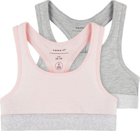 NAME IT NKFSHORT TOP 2P NOOS Meisjes Ondergoed - Barely Pink/W Grey Melange - Maat 146/152