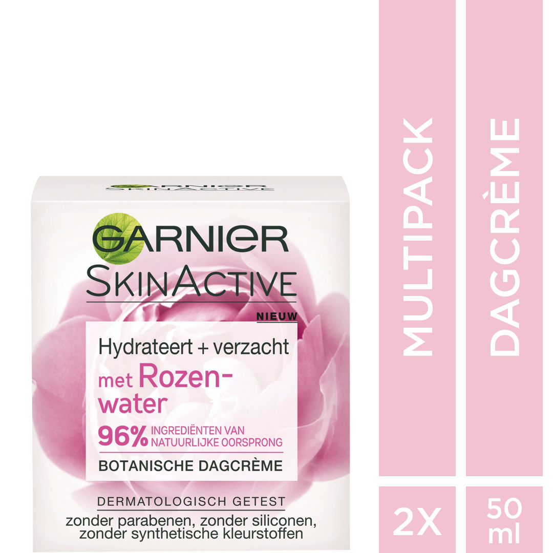 Garnier Skinactive Face Botanische Dagcrème met Rozenwater - 2 x 50ml – Voordeelverpakking - Droge en Gevoelige Huid