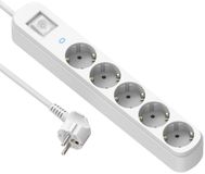 Electraline 62426 Prima 5-stopcontacten Schuko 16A stekkerdoos met overspanningsbeveiliging + aan/uit-schakelaar, 1,5 m kabel, wit