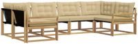 vidaXL Hoek loungeset 6-delig Wit en Beige Acacia Hout