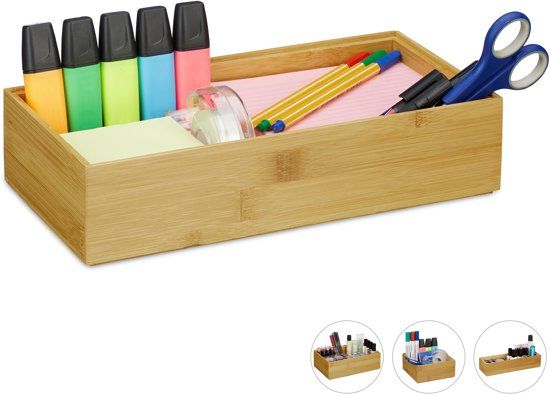 Relaxdays bamboe organizer - stapelbaar - badkamer - keuken - natuurlijk design opbergbox D