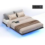 VASAGLE CONNER Collectie RMB174B101 Zwevend Bedframe, Metalen Tweepersoonsbed met LED-Verlichting, Geïntegreerd Stopcontact en USB-Poorten, Geruisloos, 200 x 140 x 26 cm, Mat Zwart
