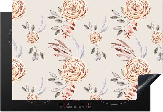 KitchenYeah® Inductie beschermer 77x51 cm - Rozen - Bloemen - Goud - Patroon - Inductie kookplaat accessoire