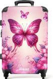 NoBoringSuitcases.com Kinderkoffer Roze Vlinder Trolley XL