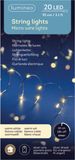 Lumineo Draadverlichting - zilver - 20 led lampjes - warm wit - 95 cm - timer - lichtsnoer - zilverdraad - kerstverlichting