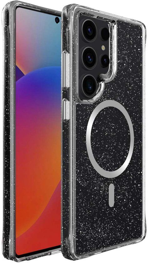 imoshion Hoesje - Geschikt voor Samsung Galaxy S25 Ultra - Glitter Backcover met Magnetische Ring 2.0 - Zilver