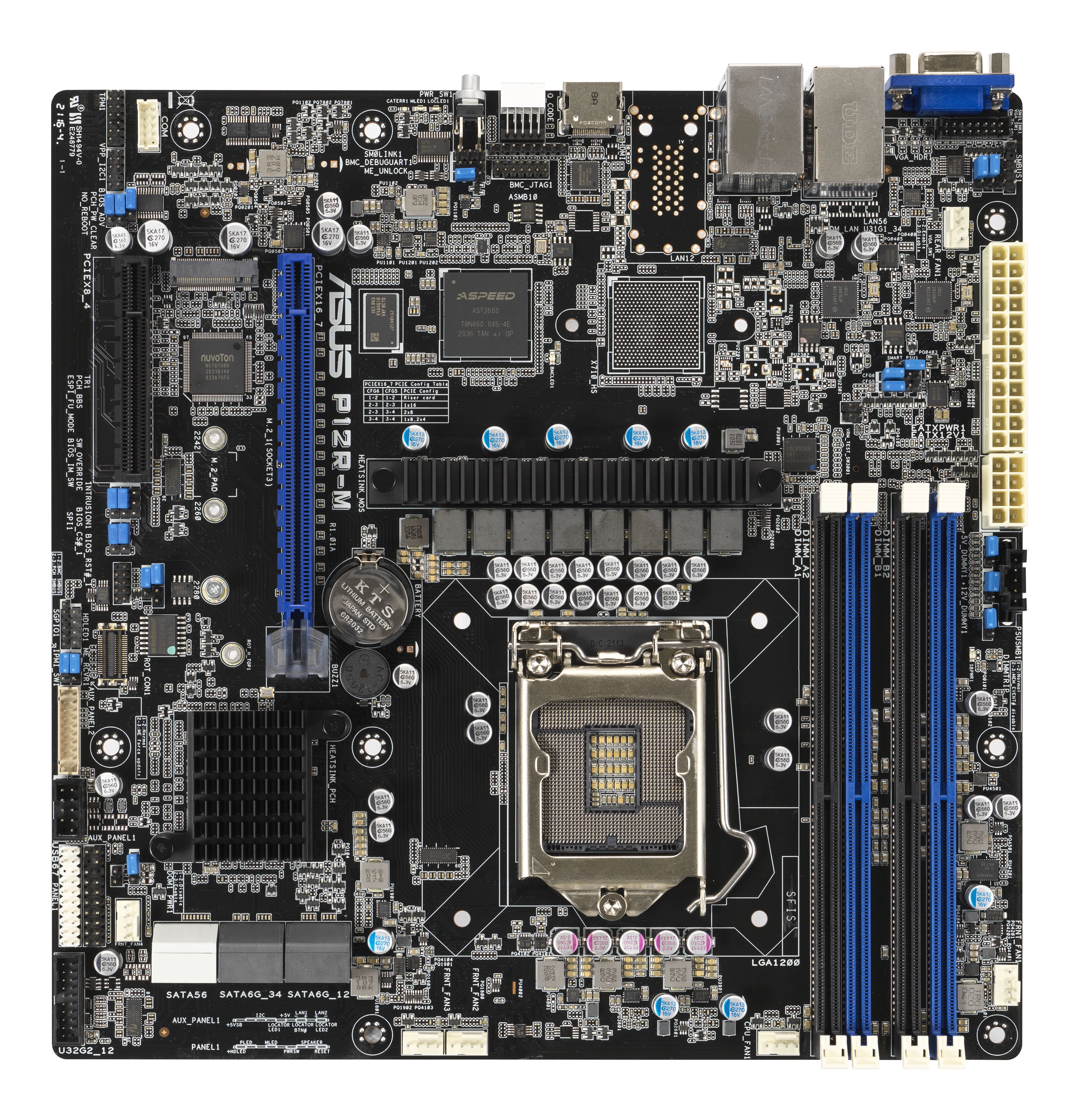 ASUS P12R-M - Moederbord - Micro-ATX - Socket 1200 - DDR4 - 128GB Max. - 4 Slots - 2x Ethernet - 1x HDMI - 1x M.2 - 2x USB 3.2 Gen 2 - 2 jaar garantie