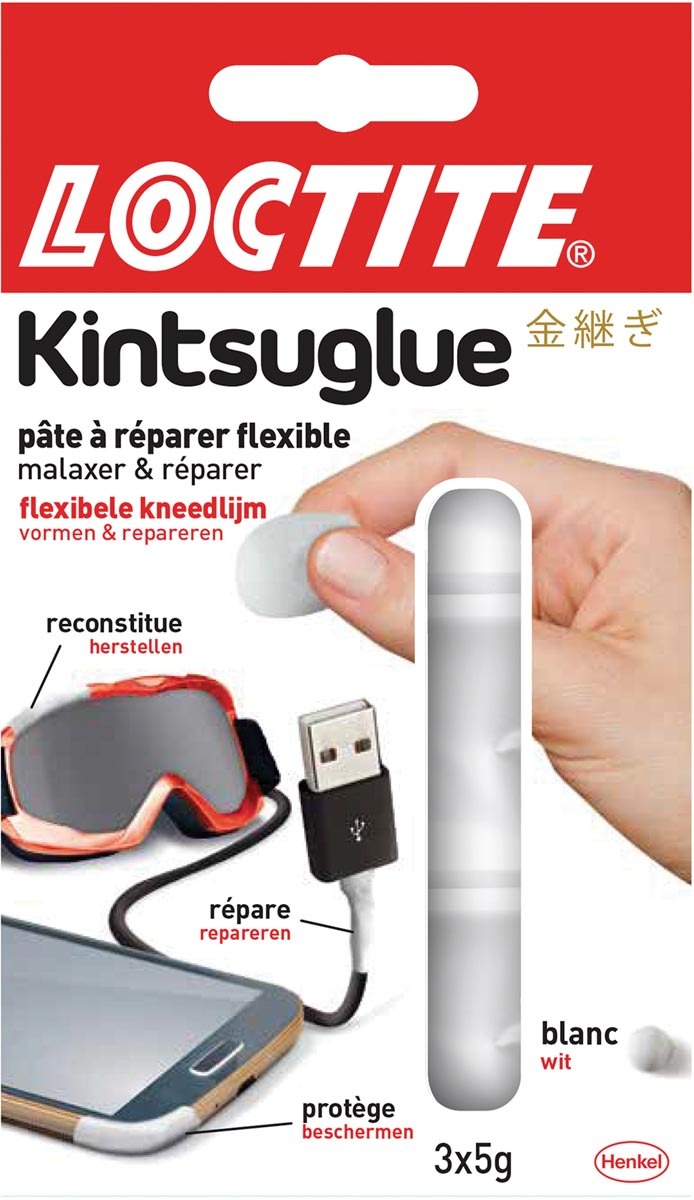 Loctite kneedlijm Kintsuglue blister met 3 x 5 g kneedlijm wit