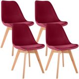 CLP Linares Set van 4 eetkamerstoelen rood Fluweel