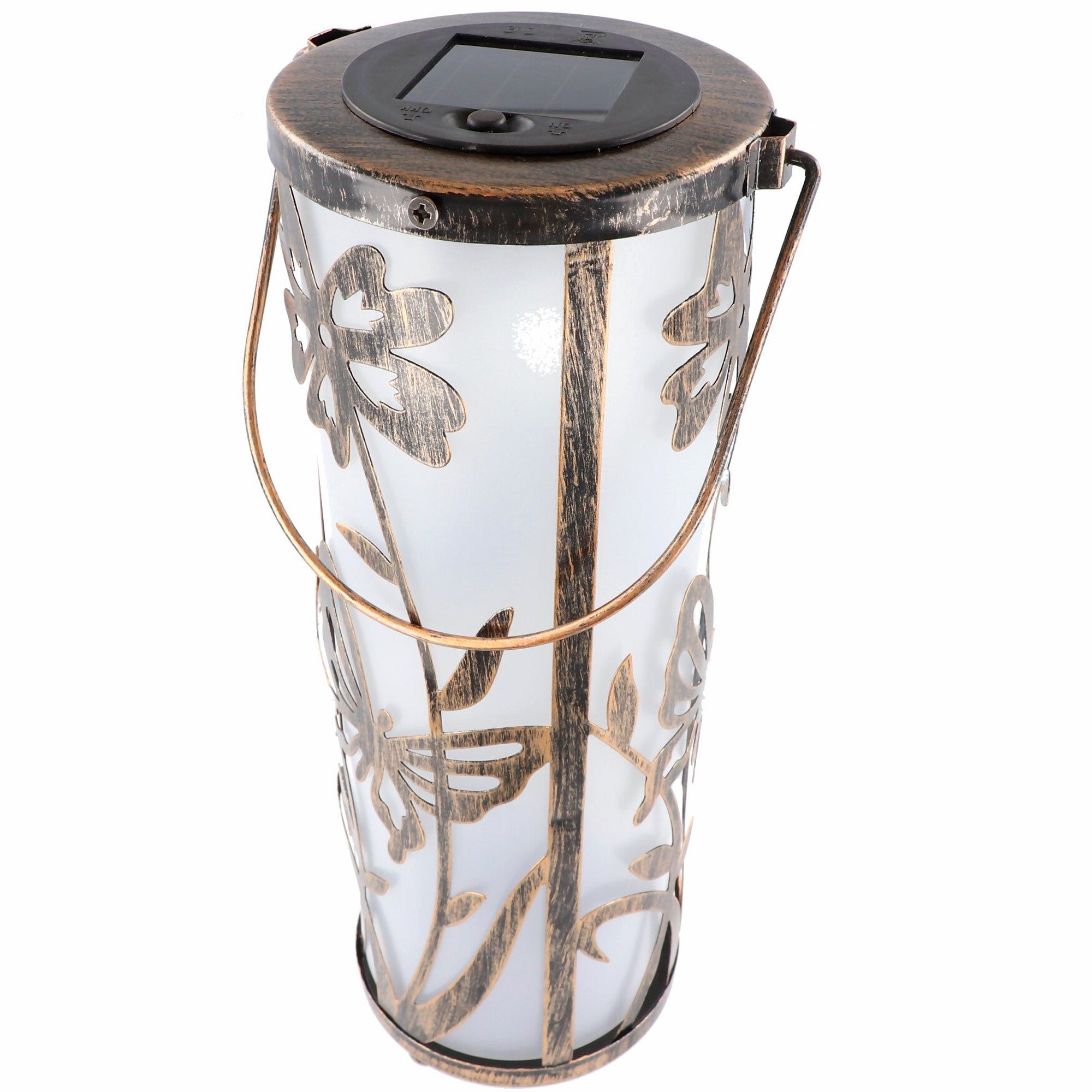 LED table lamp with metal decoration on solar energy with 5 warm white LEDs, including replaceable ba