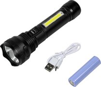 HOFFTECH Zaklamp 1 watt LED en 3 watt COB Oplaadbaar - Zwart