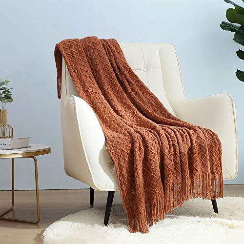 CREVENT Boerderij gebreide deken voor bank, sofa, stoel, bed, woondecoratie, zacht, warm, gezellig lichtgewicht voor lente en zomer (127 cm x 152 cm, karamel)