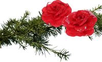 Merkloos / Sans marque Koopman International Kerstboomversiering Bloemen - 2 stuks - 9 cm - Rood Glitter - Op Clip