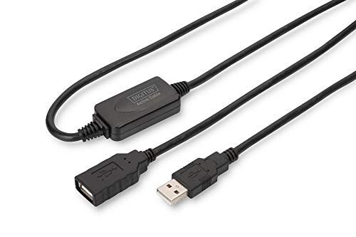 DIGITUS Actieve USB 2.0 verlengkabel - Repeater kabel - USB A male naar USB A female - 15 m - 480 Mbit/s - Plug & Play - Voeding via USB - Zwart