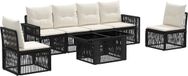 vidaXL Banc de jardin 7 pièces poly rotin noir et crème blanc