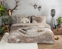 HIP Dekbedovertrek Mandalas en Veren - 1 Persoons - 140x200/220 cm - Taupe - Katoen Flanel