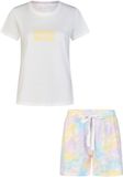 By Louise Dames Shortama Korte Pyjama Set Geprint Wit/Multi - Maat L