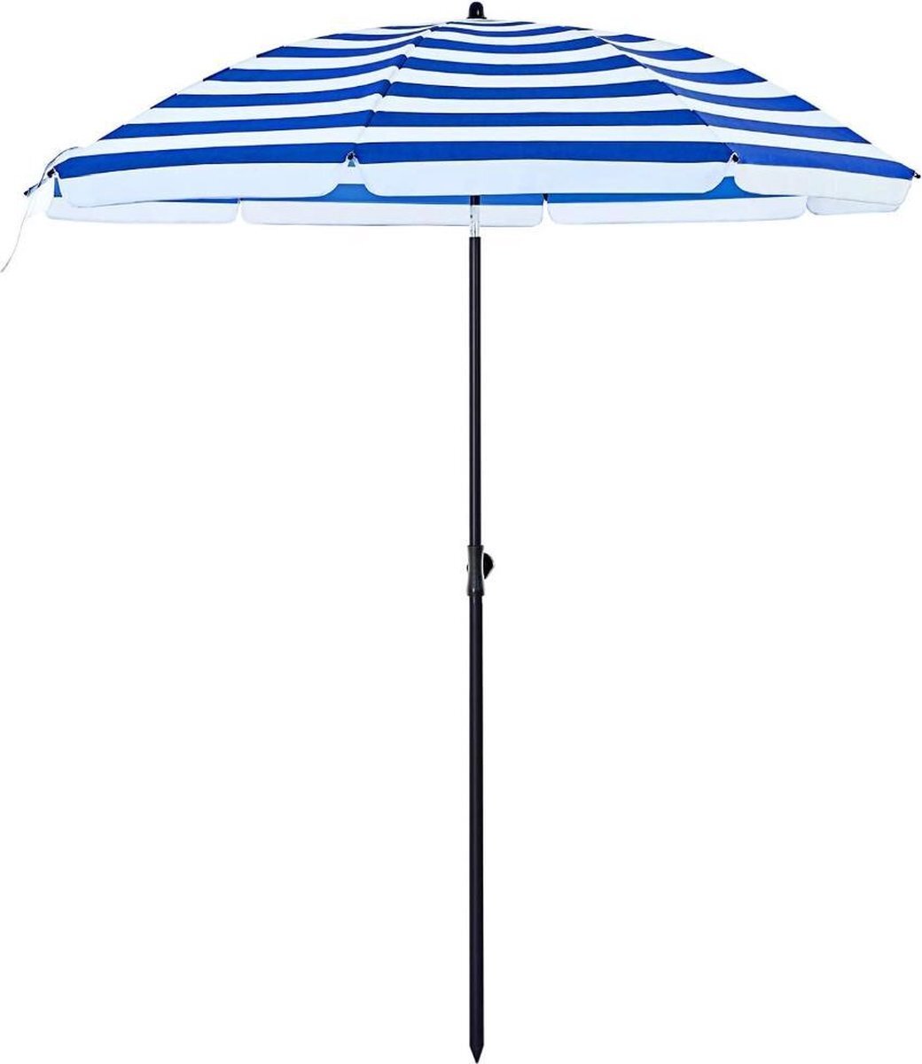 Acaza Stok Parasol, 160 cm Diamter, ronde / achthoekige tuinparasol van polyester, kantelbaar, met draagtas - Blauw gestreept