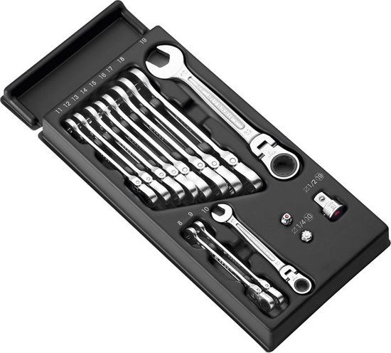 Facom Module 12 Ring Ratcheting Combination Wrench Set with Flex Head - 16 Pieces - Inch