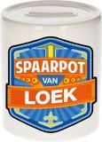 Bellatio Decorations Kinder spaarpot met naam - Loek - keramiek - met dop - wit