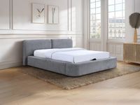 Vente-unique Bed met opbergruimte stof grijs 180 x 200 cm (Super King Size Bed)