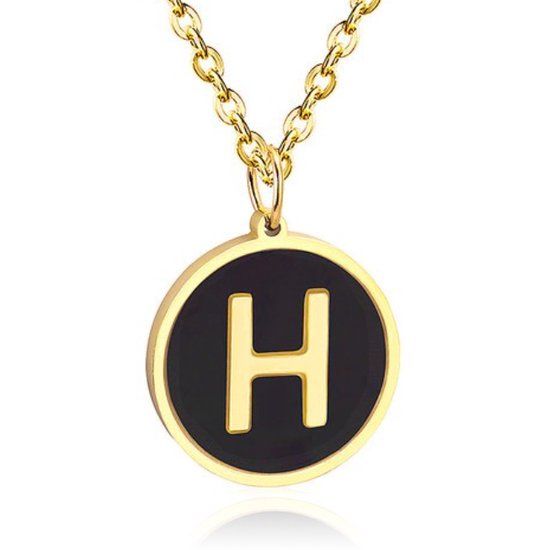 Cilla Jewels Lookinggoodtoday Goudkleurige Dames Schakelketting met Zwarte Kettinghanger Letter H
