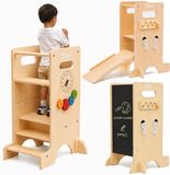 Olvy Kids Montessori Leertoren - Learning Tower - Houten Opstapkruk - Keukentoren voor kinderen - Opvouwbare kindertrap (4-in-1 leertoren)