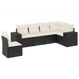 vidaXL 6-delige tuinmeubelset met kussens, zwart, polyrotan