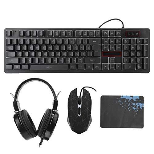 Goshyda Gaming toetsenbord muis en headset combo, RGB-achtergrondverlichting USB bedraad toetsenbord muis headsetset, gaming toetsenbord muis set, voor laptop notebook computer(zwart)