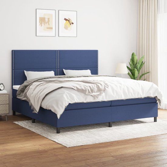 VidaXL Boxspring met Matras Stof Blauw 200x200 cm
