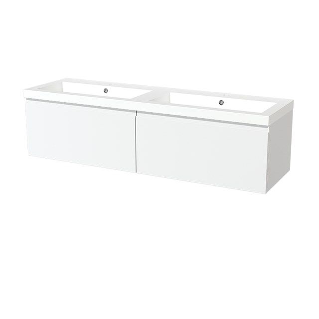 Maxaro Badkamermeubel 160cm Modulo Mat Wit 2 Lades Greeploos Wastafel Mineraalmarmer