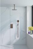 Fortifura Calvi Inbouw Regendoucheset - thermostatisch - plafondarm - 30cm - hoofddouche - ronde handdouche - metalen doucheslang - PVD - geborsteld koper