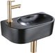 QeramiQ Fuente Fonteinset - 40x21.5x12cm - links - glad - halfrond - 1 kraangat - keramiek - fonteinkraan geborsteld messing - afvoerplug - verlaagd sifon - zwart mat