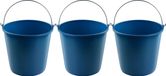 Hega hogar Agri 3x Blauwe schoonmaakemmers/huishoudemmers 16 liter 32 x 28 cm - Kunststof/plastic emmer/sopemmer met metalen hengsel/handvat
