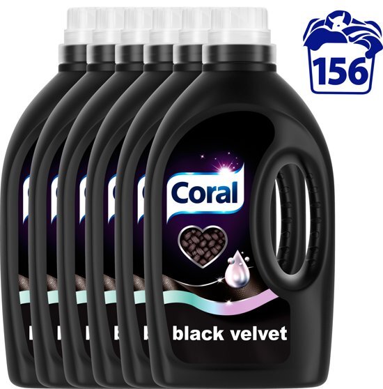 Coral Black Velvet - 156 wasbeurten - 6 x 1,25 l - Wasmiddel - Kwartaalbox