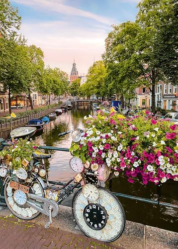 Ravensburger 12000780 Puzzel met fiets en bloemen in Amsterdam, puzzel van 1000 stukjes voor volwassenen en kinderen vanaf 14 jaar, puzzel van de stad Amsterdam