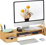 Relaxdays Monitorstandaard - met lades - bamboe