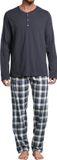 Schiesser Heren pyjama Night & Home grijs geruit / blauw