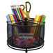 Flytreal Mesh roterende bureauorganizer, zwarte pennenhouder metalen bureau-schrijfwarenopbergdoos, 4 compartimenten organizer met grote capaciteit voor thuiskantoor, school, kunstbenodigdheden