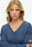 Superdry - Dames Oversized V-hals Trui - Katoen - Vintage Blue - Maat UK10/EU38